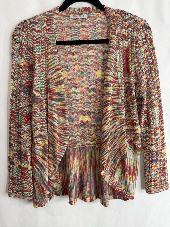 Roz & Ali Sweaters - Roz & Ali Multicolor Open Front Knit Sleeve Cardigan, Size Med